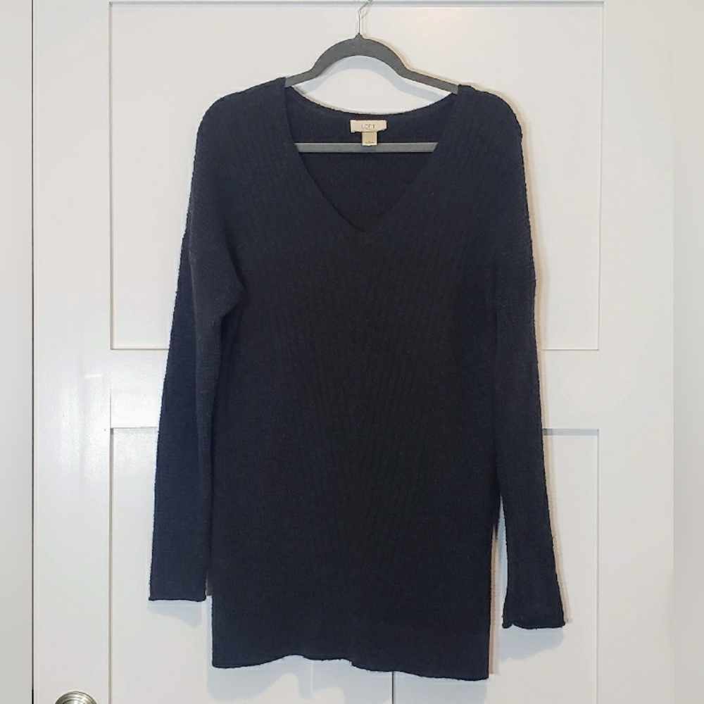 LOFT Outlet V-Neck Pullover Sweater Tunic Charcoal Gray Size Large Stretch
